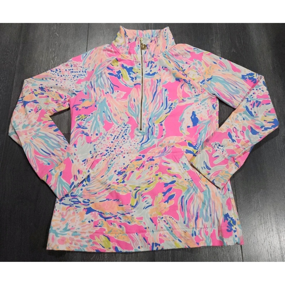 Lilly Pulitzer UPF50 Skipper Popover 1/2 Zip Women XS Pink Scuba To Cuba Stretch